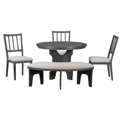 Todd 5pc Dining Set Round Table 4x Side Chairs - Gray