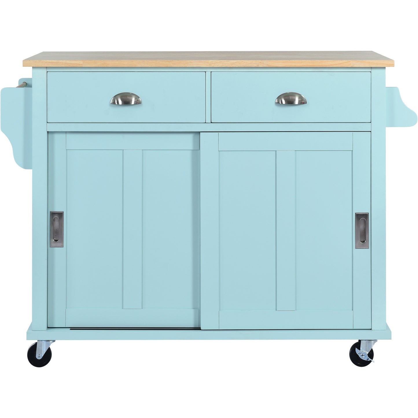 Culinary  Kitchen Cart with Countertop With Barn Door - Mint Green