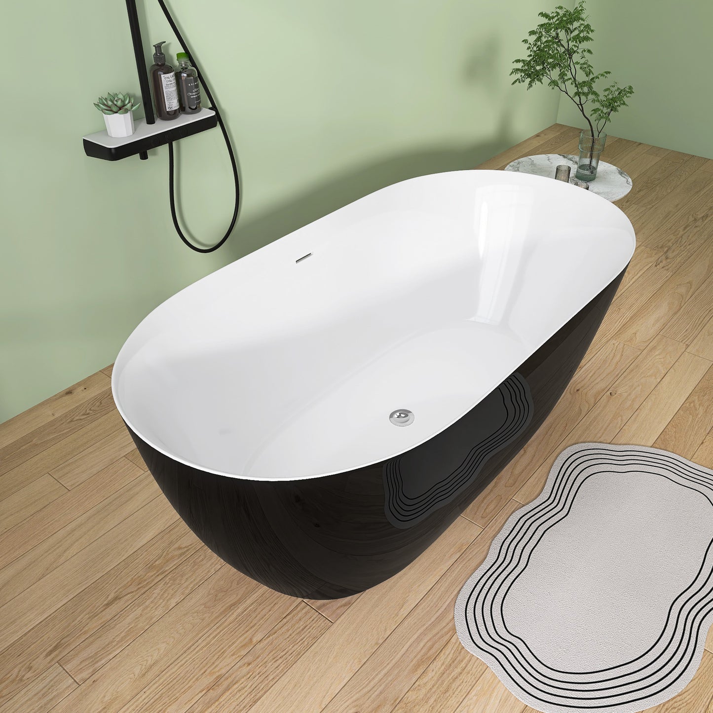 Nuvo 59" Acrylic Free Standing Oval Shape Soaking Tub - Gloss Black+White