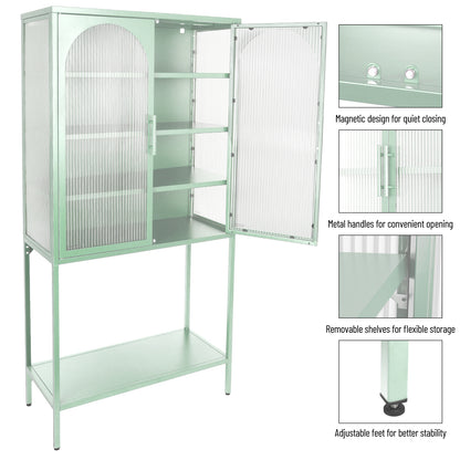 Arched II Glass Doors Floor Cabinet - Mint Green