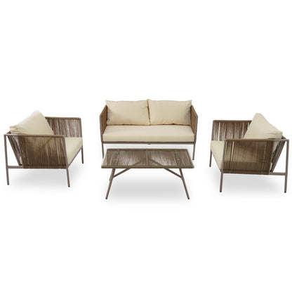 Felton 4 Pc Patio Rope Sofa Set - Beige