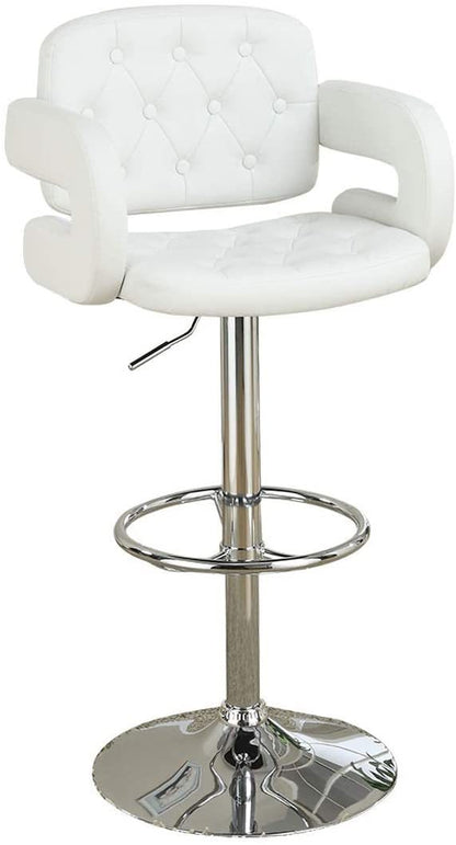 Elegant Armrest Tufted Leather Swivel Barstool  - White