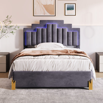 Neco Full Size Platform Bed with LED and 4 Drawers - Gray