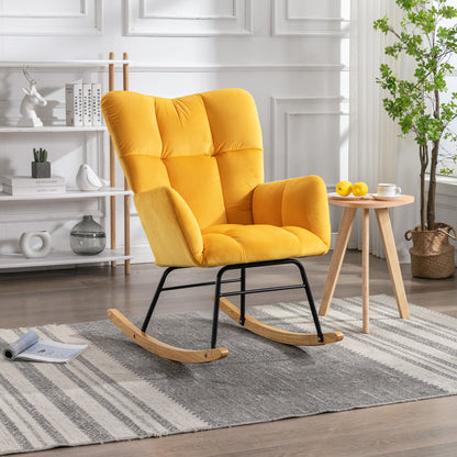 Noble Velvet Tufted Upholstered Rocking Chair - Yellow