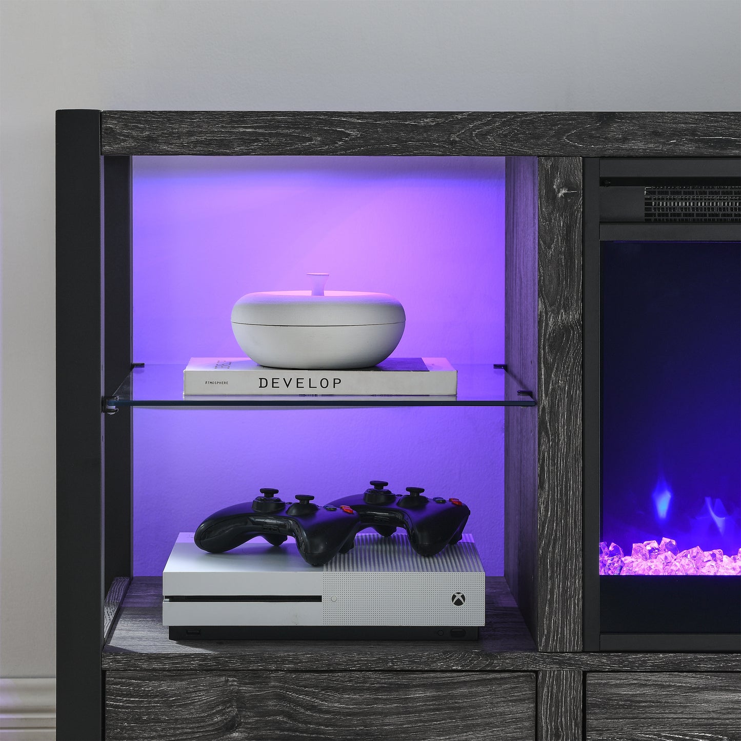 Electric Fireplace MediaTV Stand with Colorful LED Lights - Oak