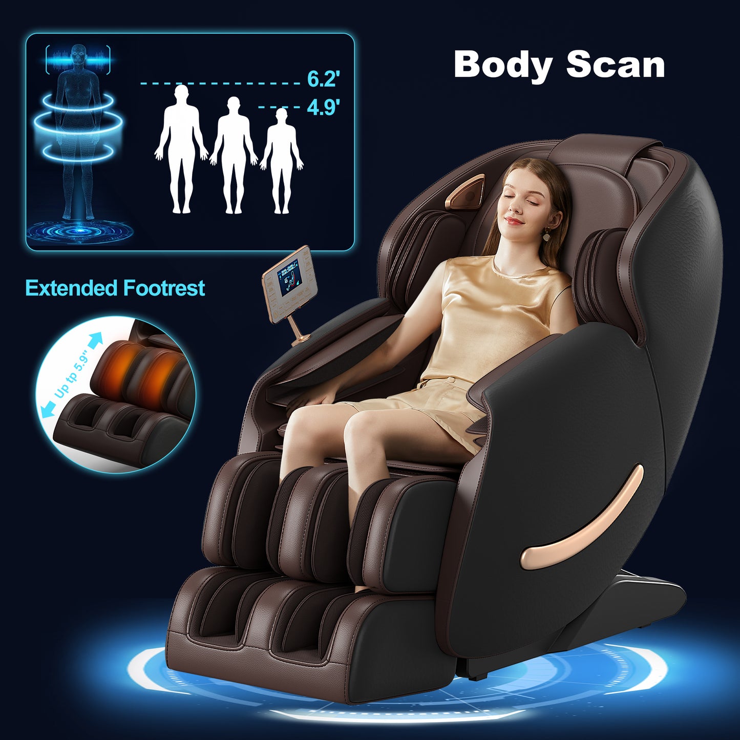 Elias Deluxe Zero Gravity Full Body Massage Chair with AI Voice Control - Black+Brown