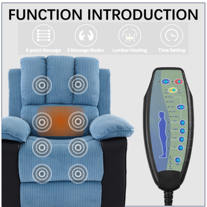 Oneill Recliner chair with Heat and Vibrating Massage - Blue+Black