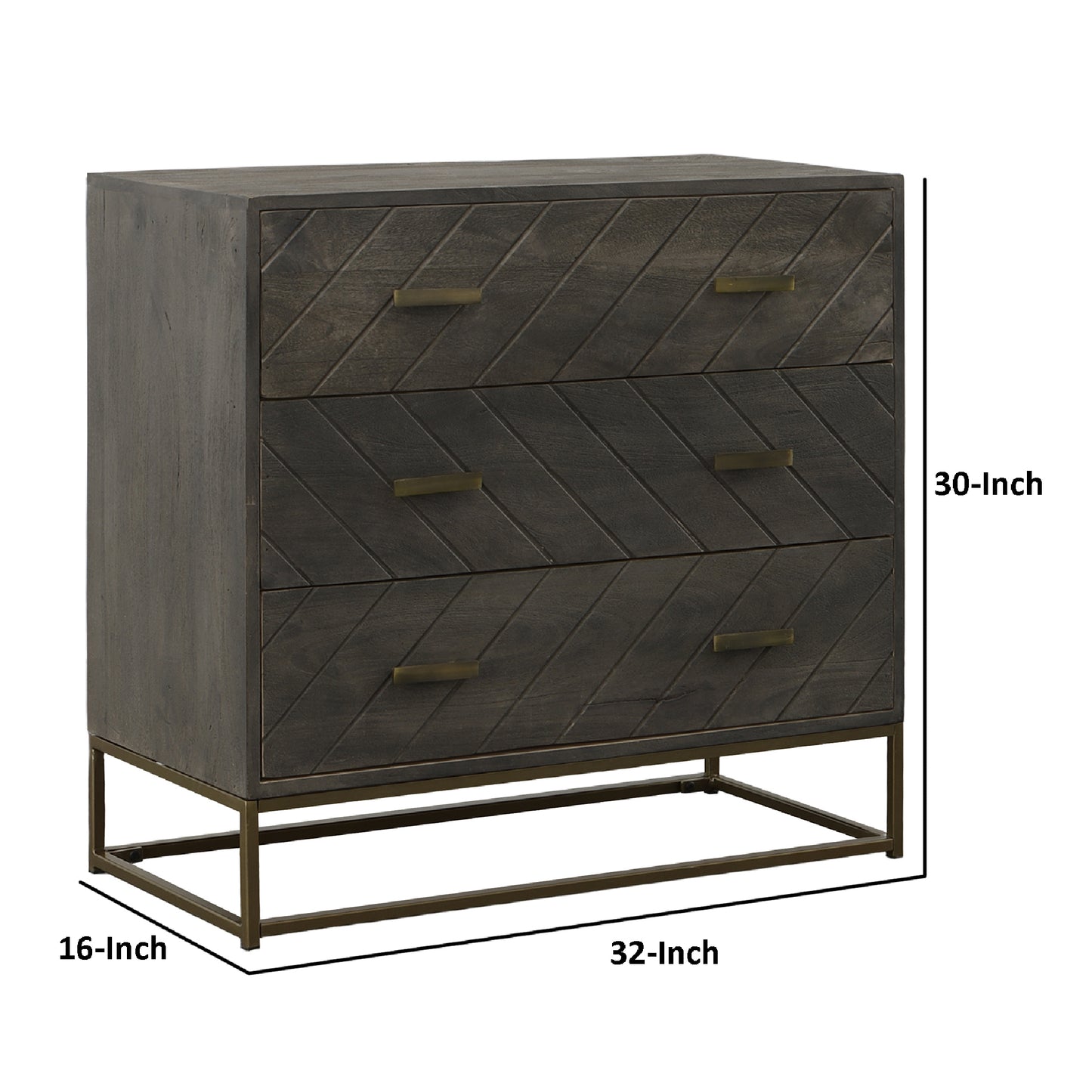 Roy 3 Drawer Mango Wood Dresser Chest - Gray