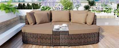 Scarlett 6 Pc Patio Outdoor Conversation Round Sofa Set - Brown