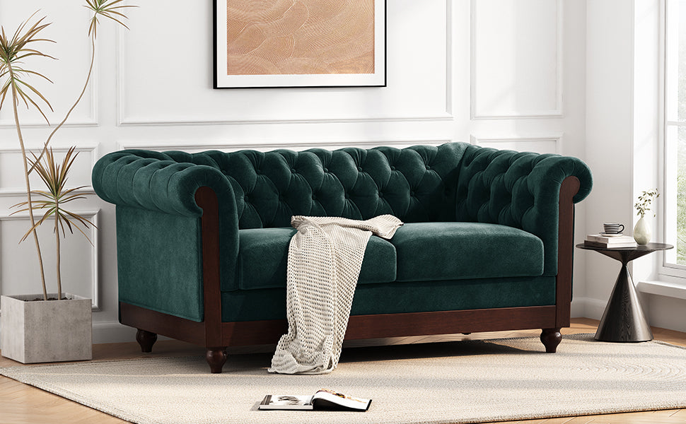 Vivalux Velvet Loveseat Sofa - Dark Green