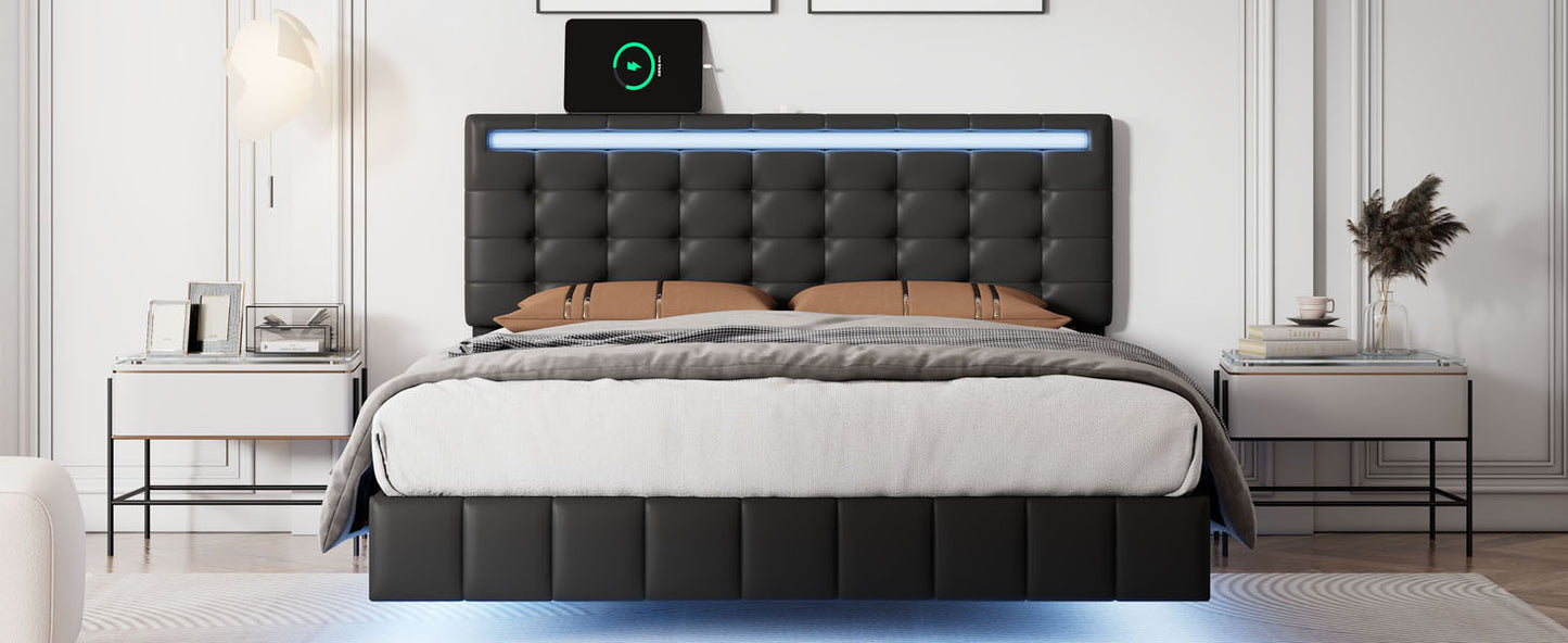 Marc Full Size Floating Bed Frame with LED - Black