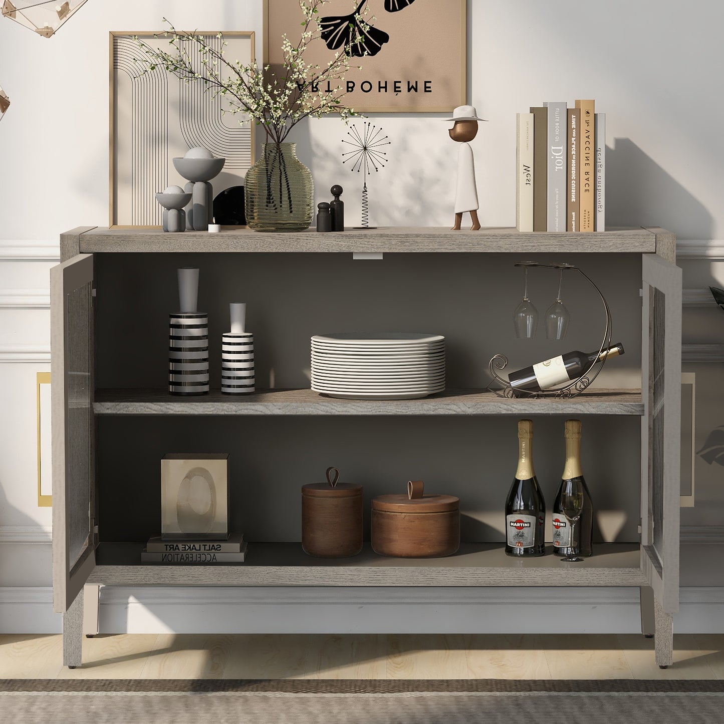 Zacko Wood Storage Cabinet - Gray