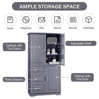 Lofty Cabinet with Doors Three Drawers - Grey