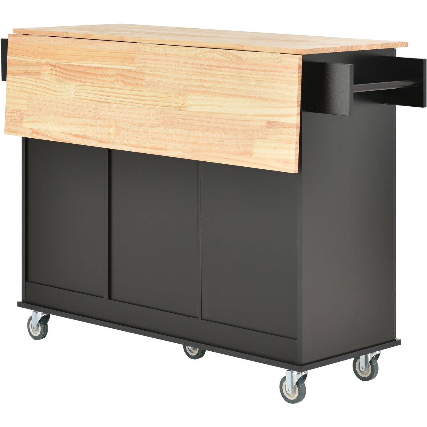 Oasis Kitchen Island with Solid Wood Top and Locking Wheels - Black