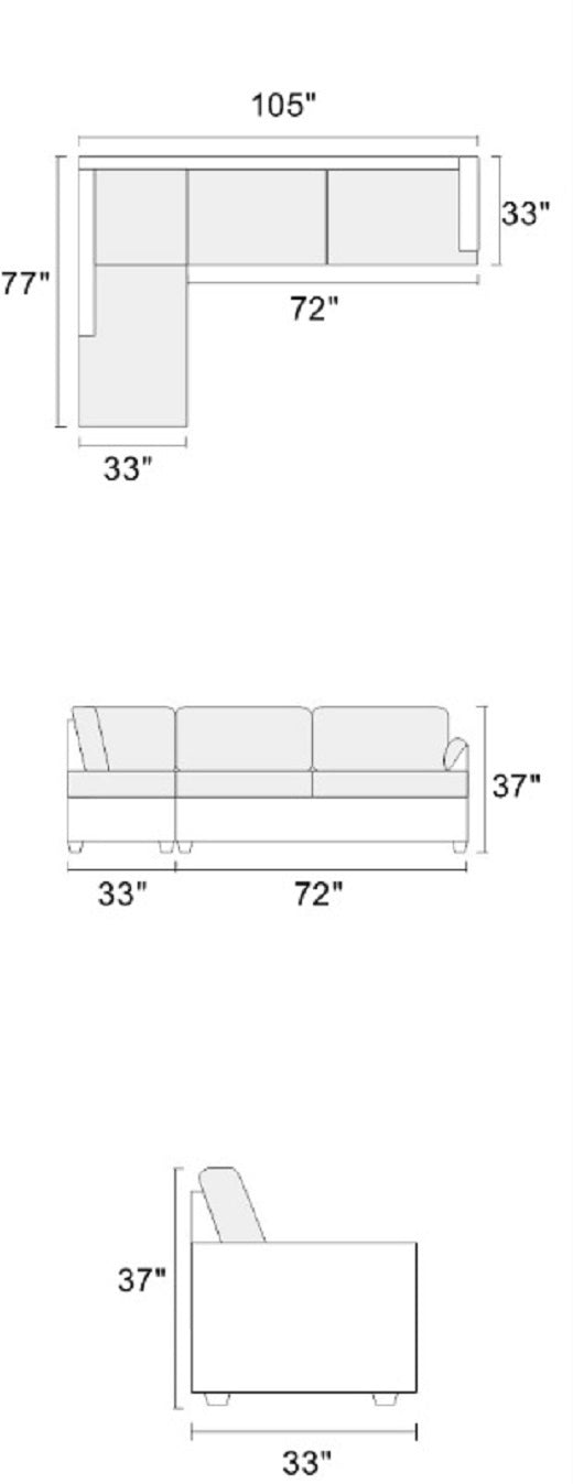 Lar Sectional Fabric Sofa w Ottoman - Dark Gray