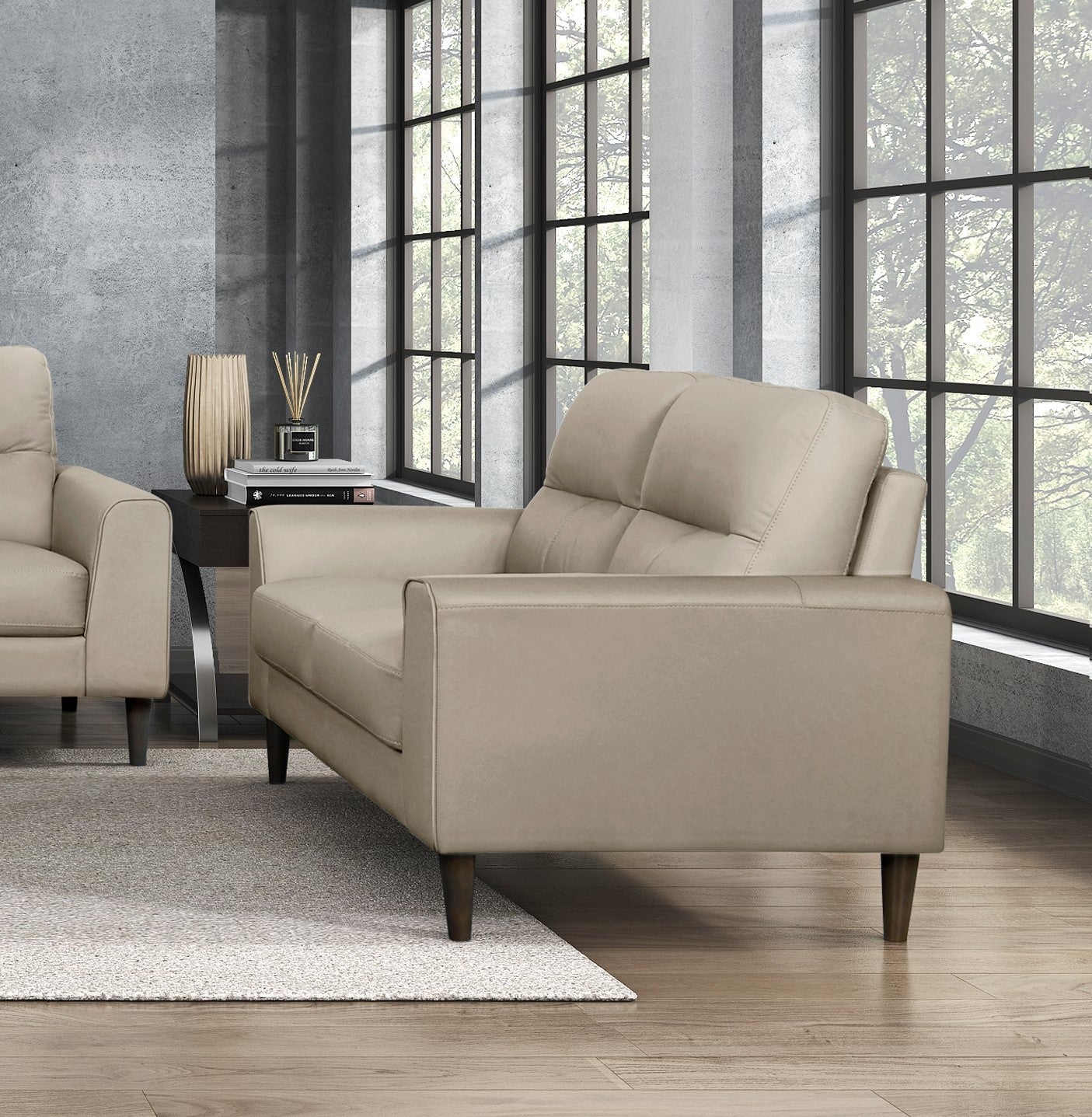 Finnley Top Grain Leather Loveseat - Beige