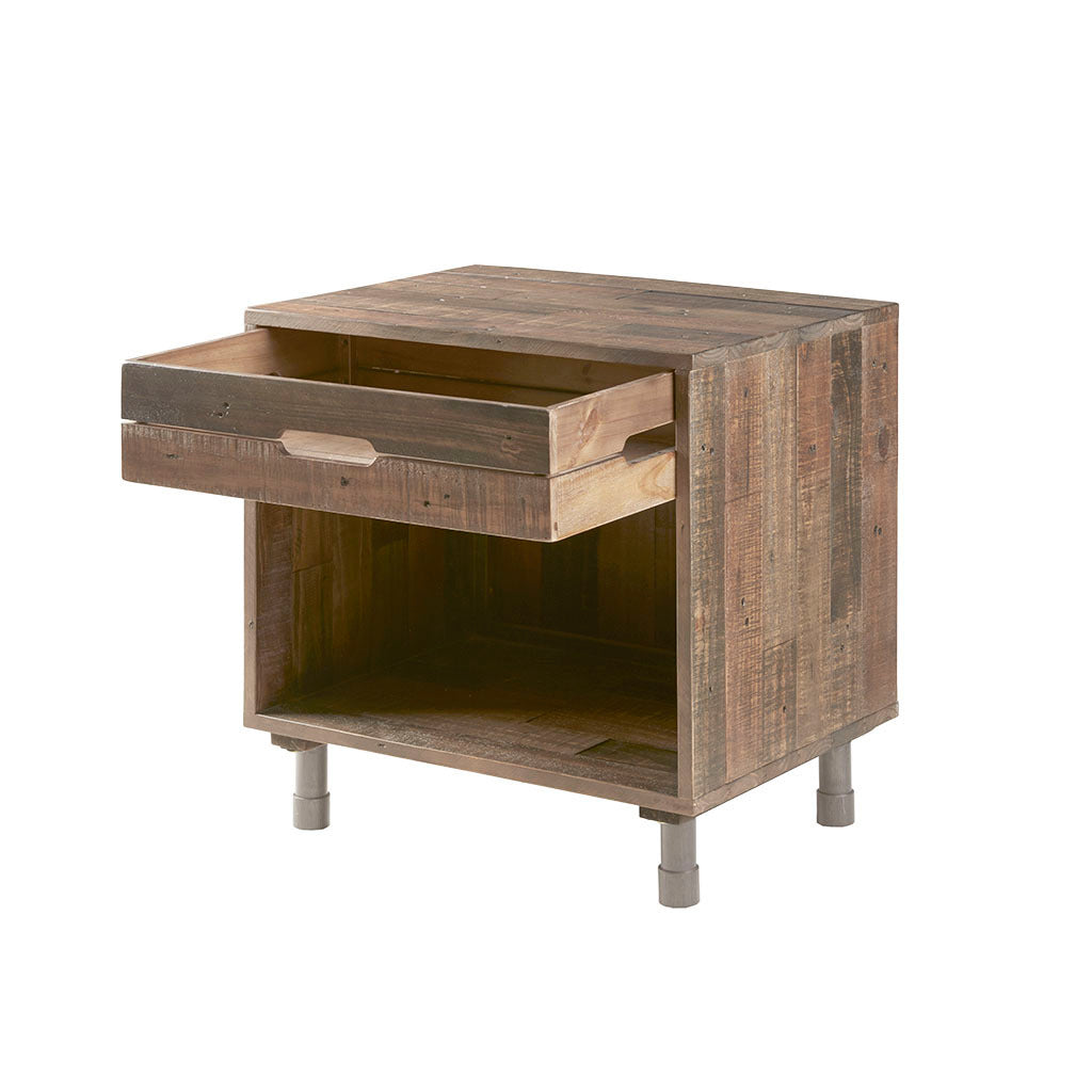 Retro Solid Wood Nightstand - Natural