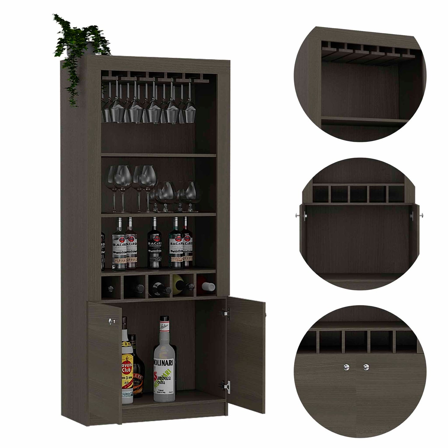 Plympton 3-Shelf Rectangle 5-Bottle Bar Cabinet - Oak