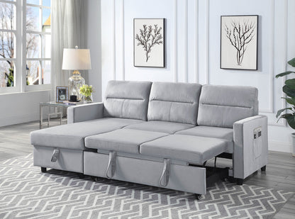 Ruby Velvet Reversible Sleeper Sectional Sofa with Storage Chaise - Light Gray