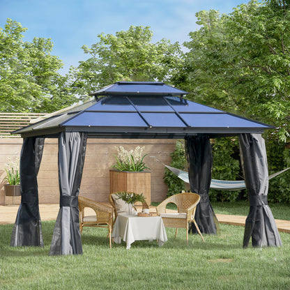 Pok 10 x 12 ft Hardtop Gazebo Canopy with Double Roof - Gray