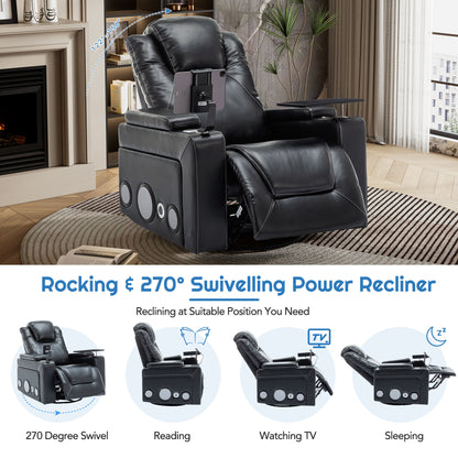 Otto PU Leather Power Recliner r with Surround Sound -Tray Table - Black