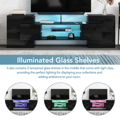 Trax TV Stand with 2 Illuminated Glass Shelves - Black