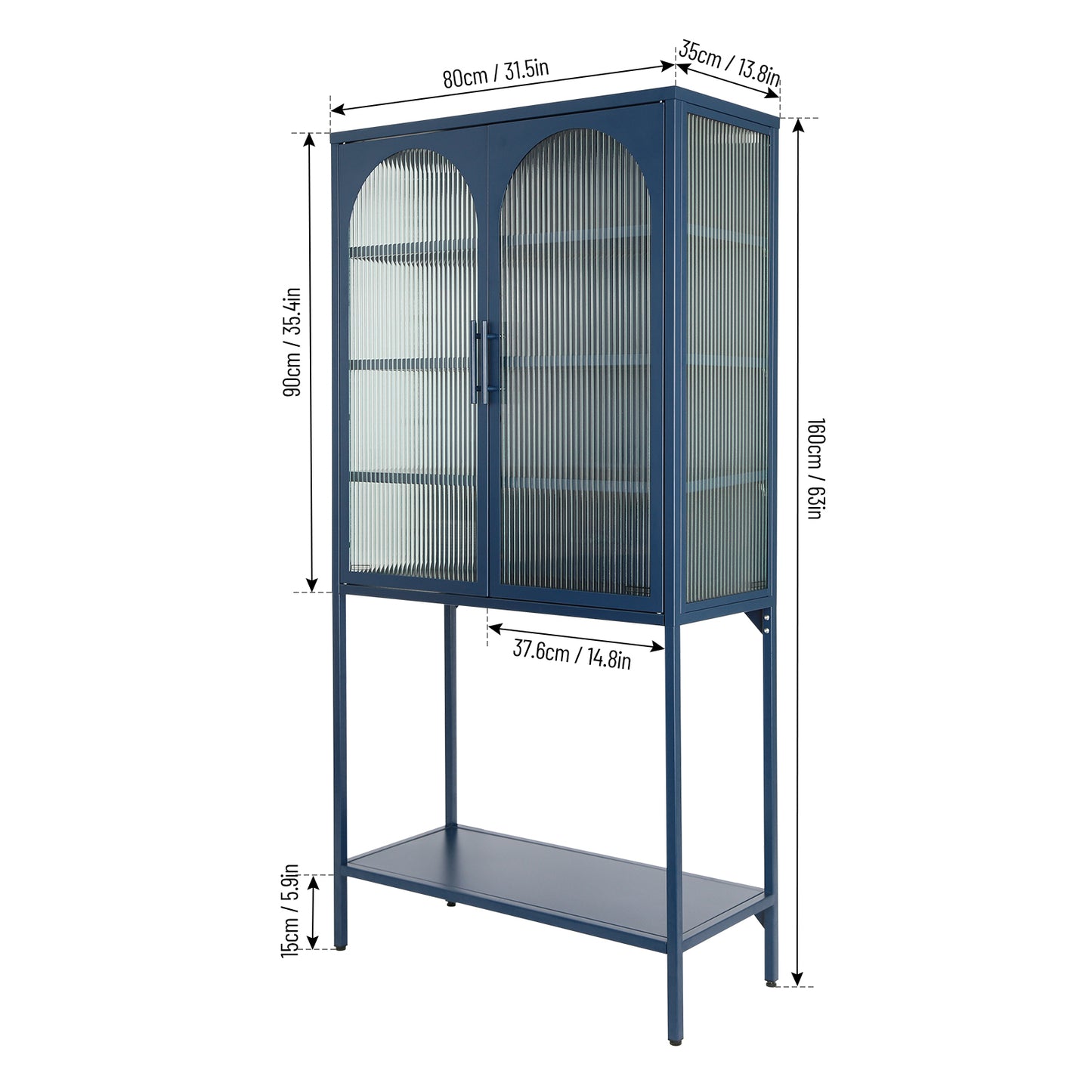 Arched II Glass Doors Floor Cabinet - Blue