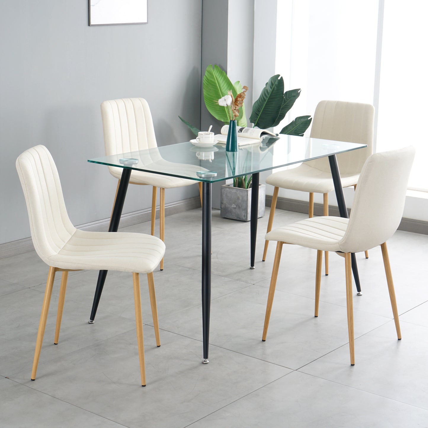 Cohn Fabric Dining Chairs with Metal Leg (Set of 4) - Light Beige