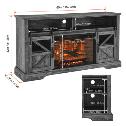 60 Inch Electric Fireplace  Entertainment Center With Door Sensor - Oak