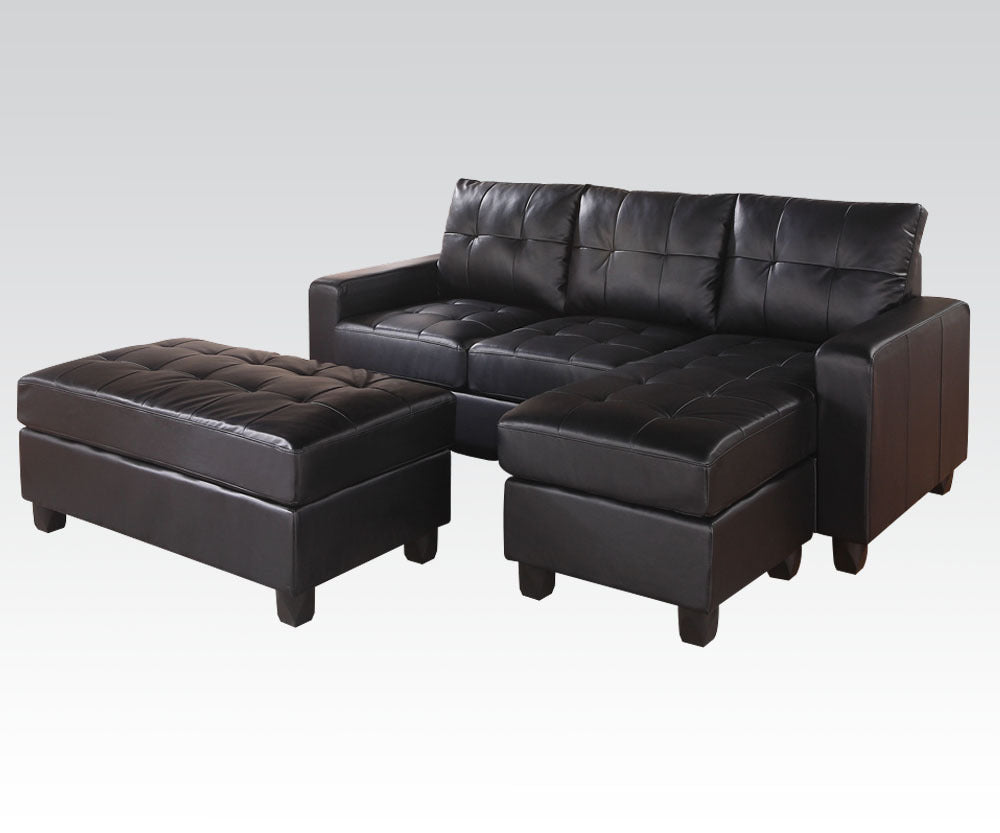 Angle Bonded Leather Sectional Sofa & Ottoman  - Black