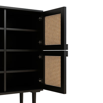 Zook 4-Doors Rattan Mesh Storage Cabinet - Black