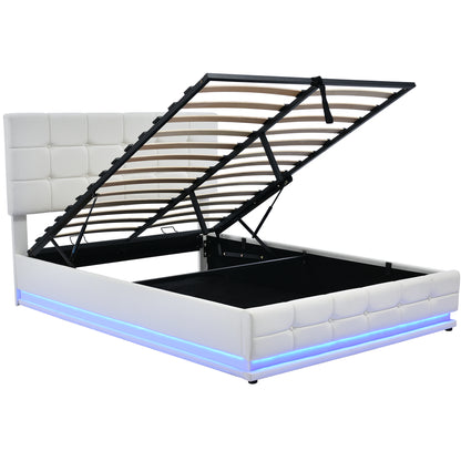 Luxury Dream Queen Bed with Smart Storage and LED Illumination - White