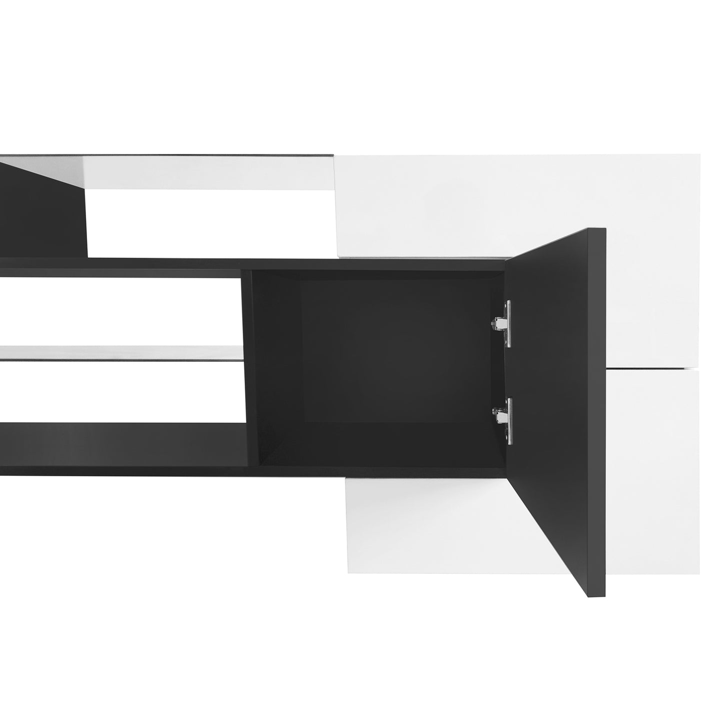 Trax TV Stand with 2 Illuminated Glass Shelves - White+Black