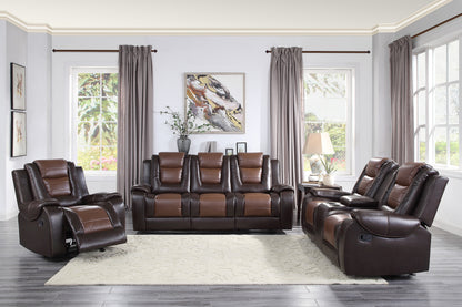 Lozano Loveseat Dual Glider Reclining with Center Console - Dark Brown+Light Brown