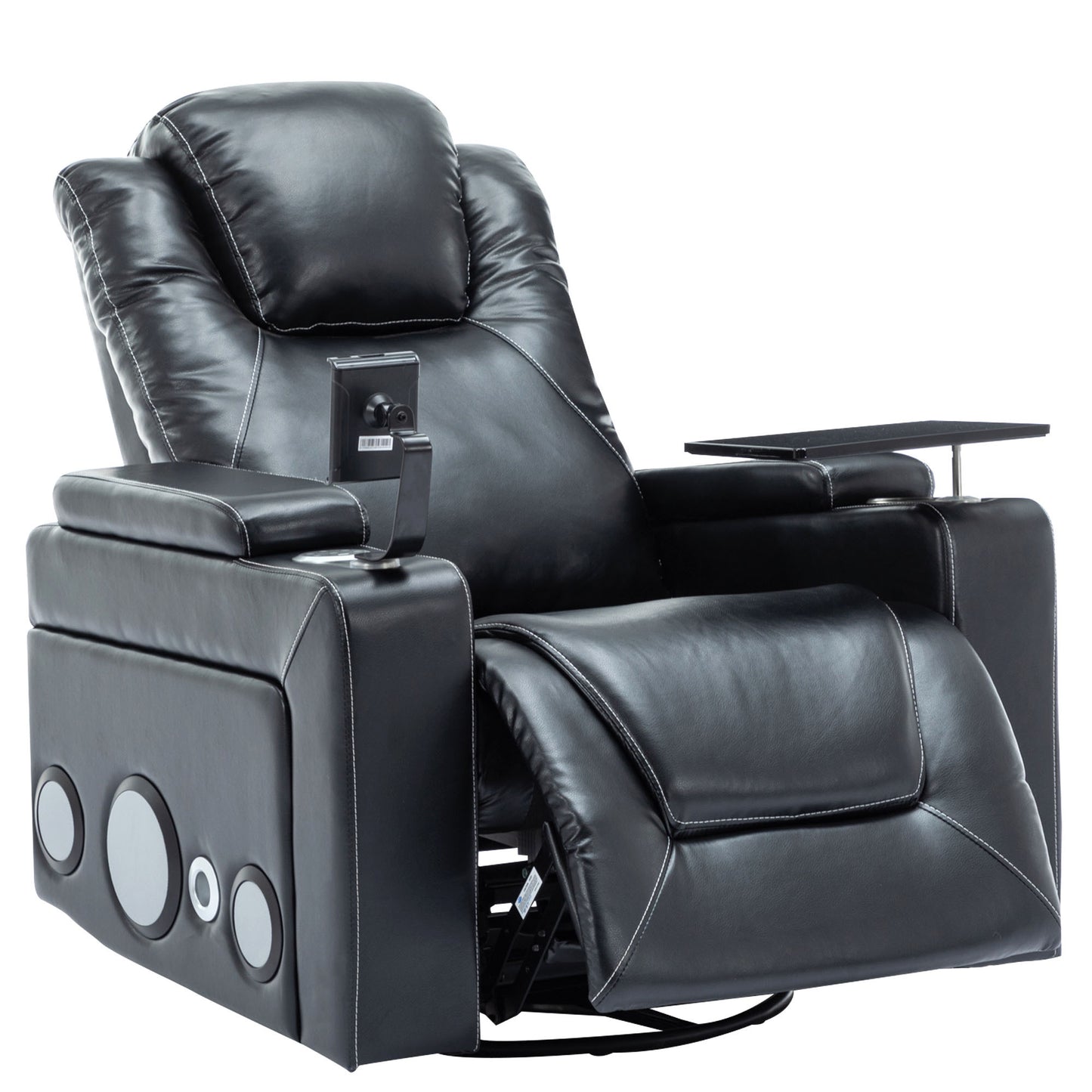 Otto PU Leather Power Recliner r with Surround Sound -Tray Table - Black