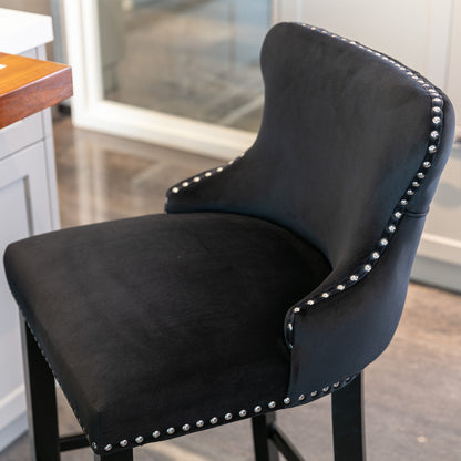 Velvet Wing-Back Barstools - Black Set of 2