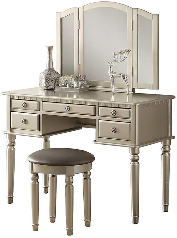 Arias Vanity Set with Foldable Mirror - Silver