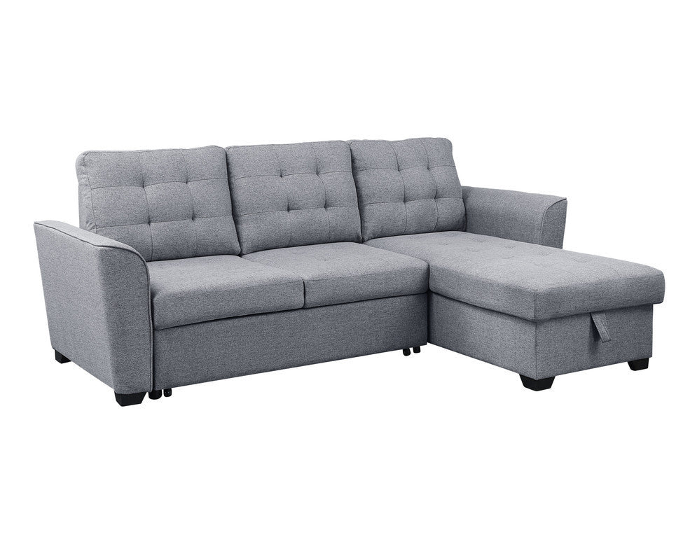 Avery Linen Sleeper Sectional Sofa with Reversible Storage Chaise -  Light Gray