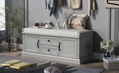 Stash Storage Bench with 2 Drawers and 2 Cabinets - Gray Wash