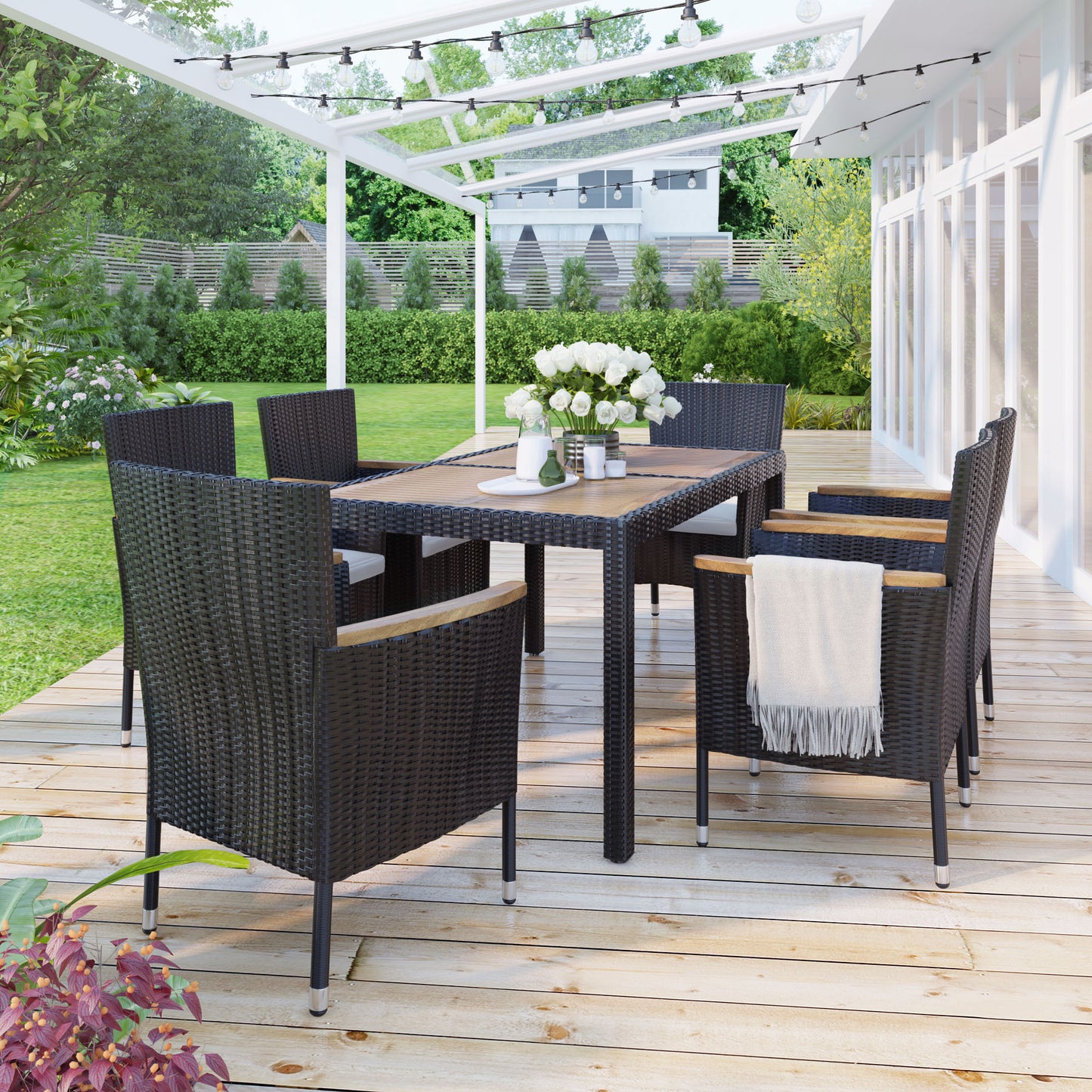 Marna 7 Pc Outdoor Patio Dining Set -Brown