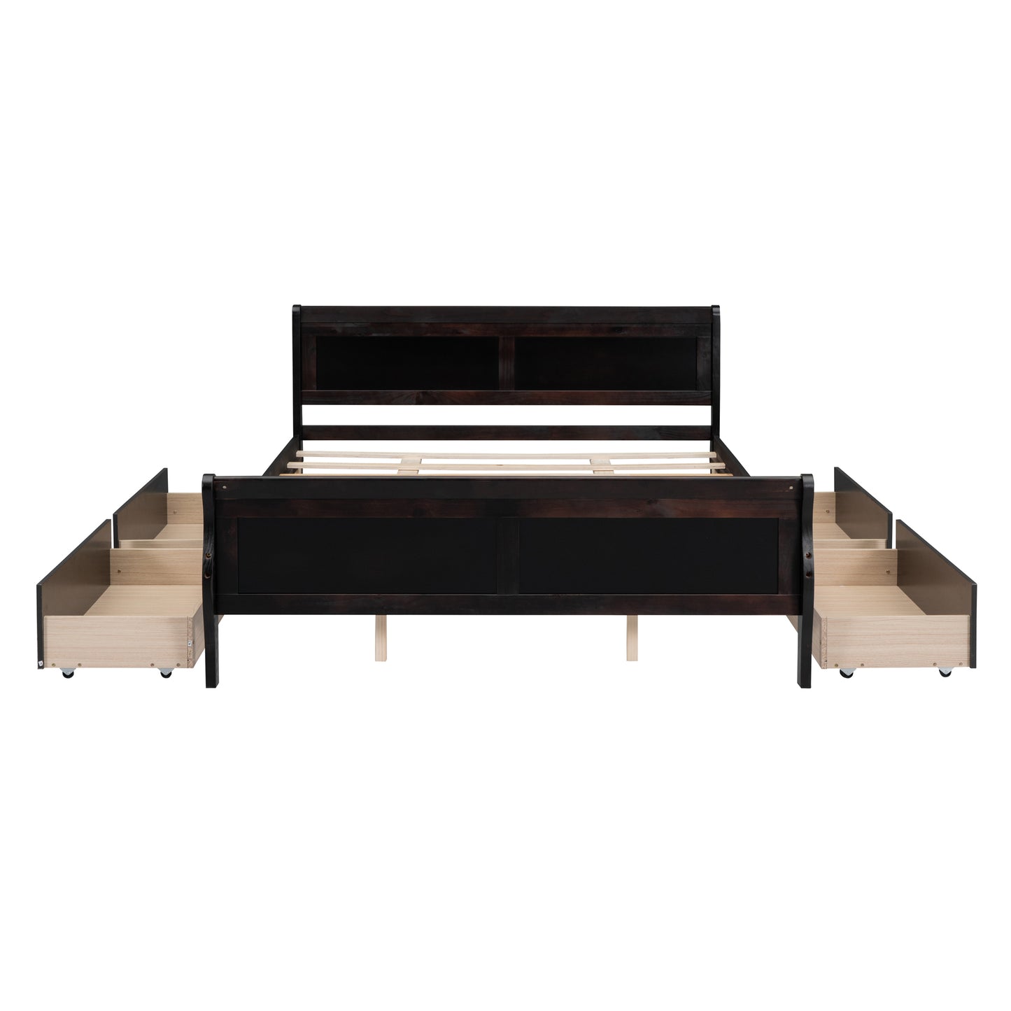 Meg Queen Size Wood Platform Bed with 4 Drawers - Espresso