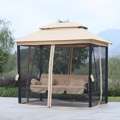 Enola 3-Seat Patio Swing Chair with Double Tier Canopy - Beige