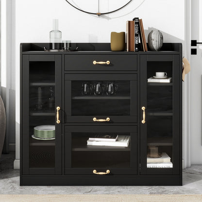 Karo Side Cabinet with 4 Glass Doors - Black