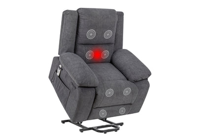 Solace Electric Power Recliner Chair with Massage and Heatin - Dark Grey