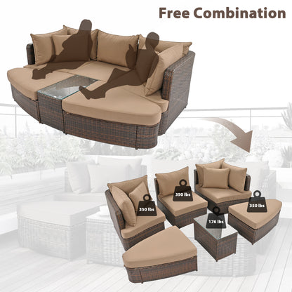 Scarlett 6 Pc Patio Outdoor Conversation Round Sofa Set - Brown