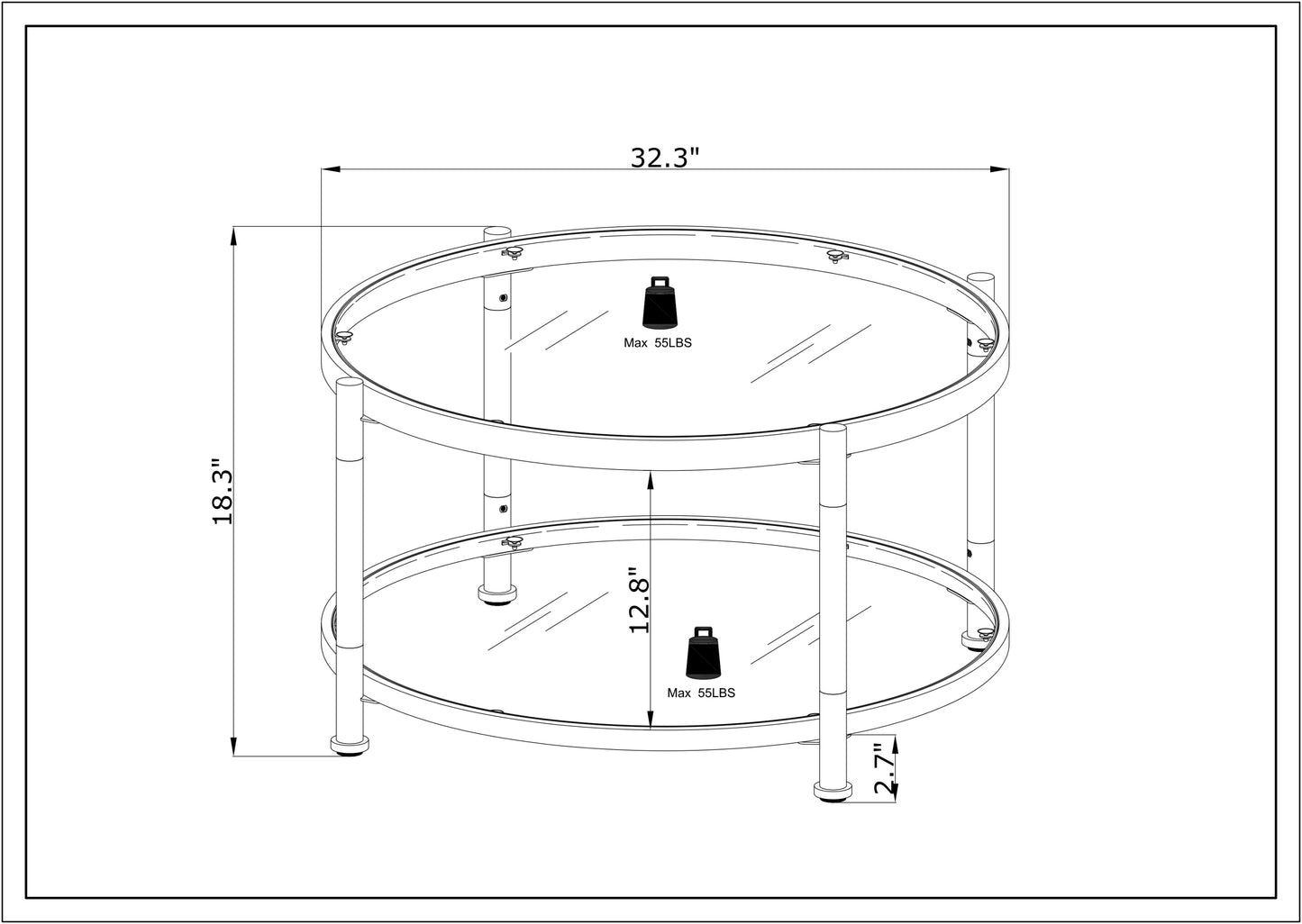 Acrylic Round Tempered Glass Coffee