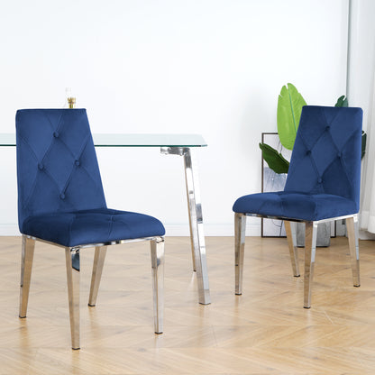 Valerio Velvet Dining Chairs with Chrome Leg (Set of 2) - Dark Blue