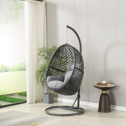 Lulu Patio PE Rattan Swing Chair With Stand - Gray