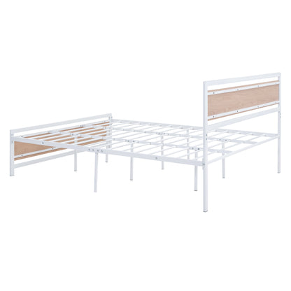 Quasar Queen Size Metal and Wood Platform Bed - White