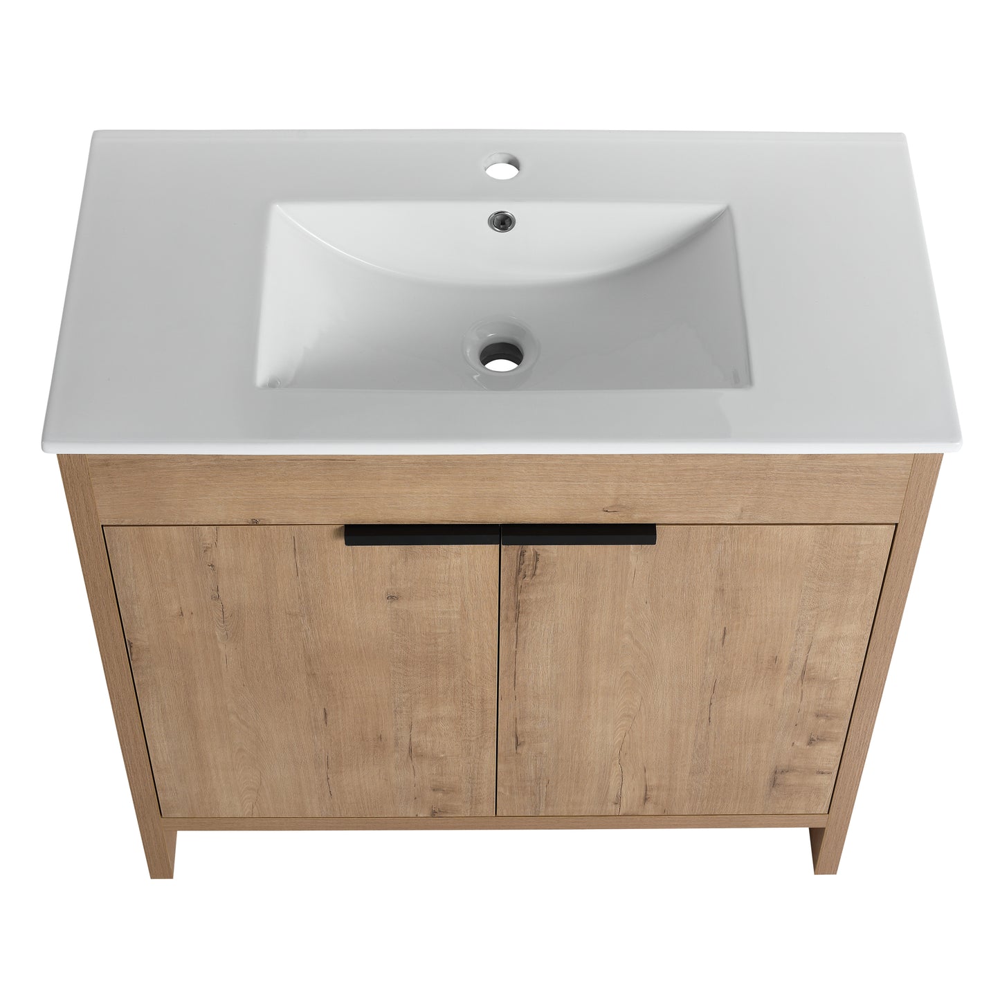 36" Freestanding Bathroom Vanity with White Ceramic Sink & 2 Soft-Close Cabinet Doors